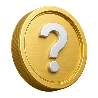 Moneda decorativa de oro en 3D con signo de pregunta en una página de FAQ